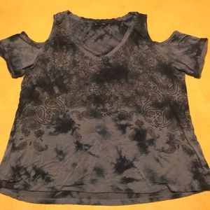 Ladies Tie-dyed Blue cold shoulder blouse